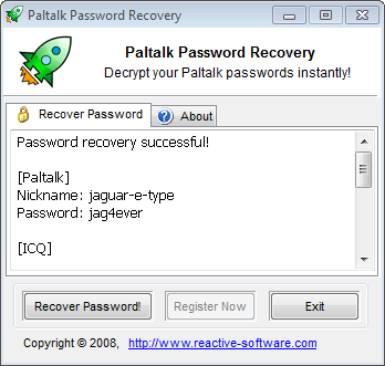 Click to view Paltalk Password Recovery 1.16.01.08 screenshot