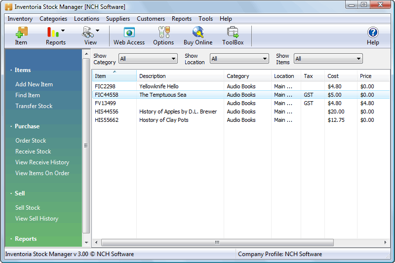 Click to view Inventoria Professional Stock Control 3.58 screenshot