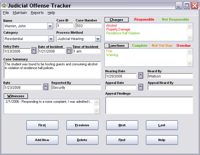 Click to view Judicial Offense Tracker 2.1.1 screenshot