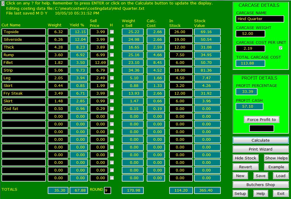Click to view Meat Costings Professional Software 2 screenshot