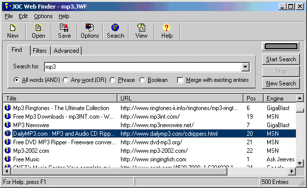 Click to view JOC Web Finder 5.4.6.7 screenshot