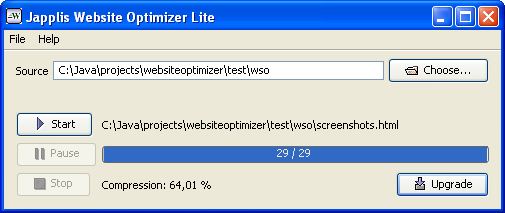 Click to view Japplis Website Optimizer Lite 1.0 screenshot