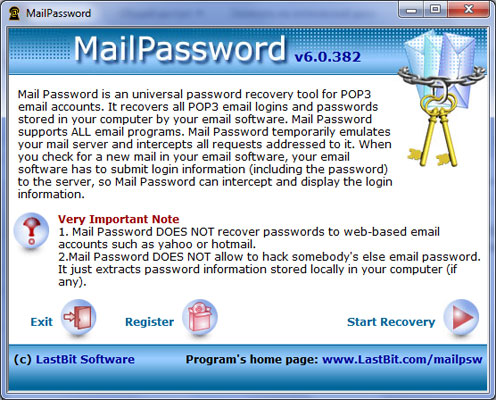 Click to view LastBit Mail Password Recovery 6.0.382 screenshot