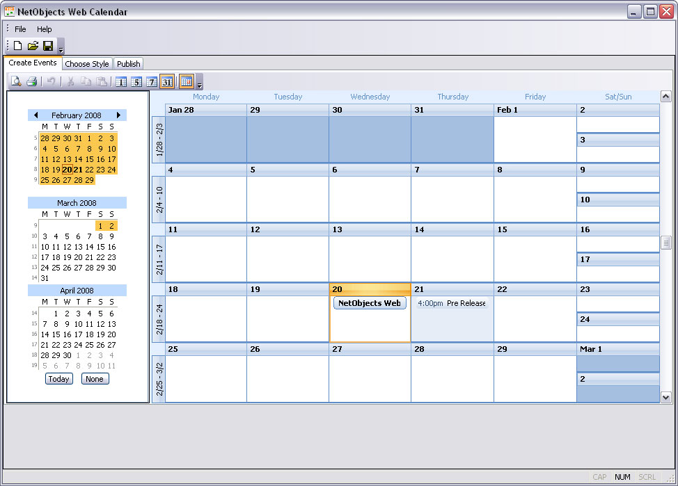 Click to view NetObjects Web Calendar 1.0 screenshot