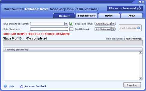 Click to view DataNumen Outlook Drive Recovery 2.0 screenshot