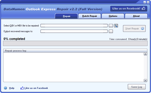 Click to view DataNumen Outlook Express Repair 2.2 screenshot
