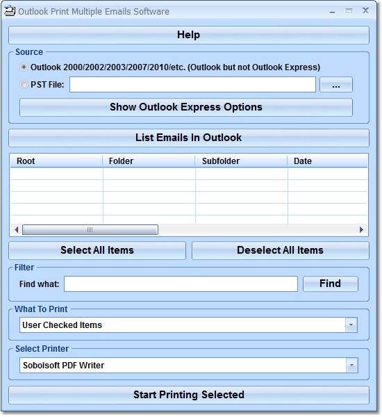 Click to view Outlook Print Multiple Emails Software 7.0 screenshot
