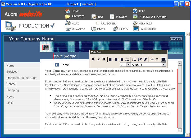 Click to view Auora Website 5.1.2 screenshot