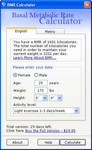 Click to view Basal Metabolic Rate Counter 1.1 screenshot