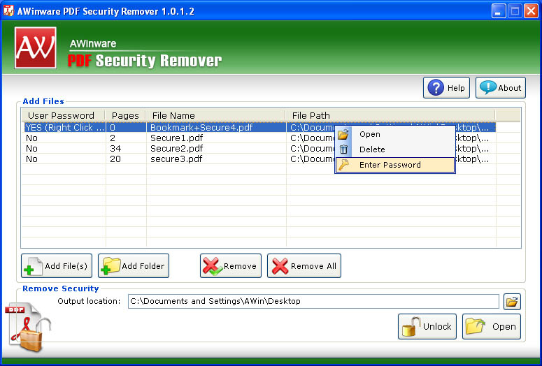 Click to view PDF Print Copy Encryption Remover 1.0.1.2 screenshot