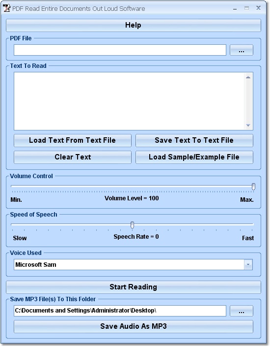 Click to view PDF Read Entire Documents Out Loud Software 7.0 screenshot