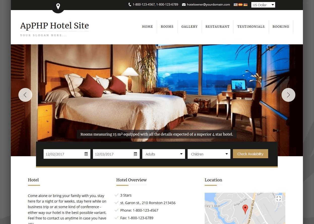 Click to view ApPHP Hotel Site web reservation system 4.2.9 screenshot