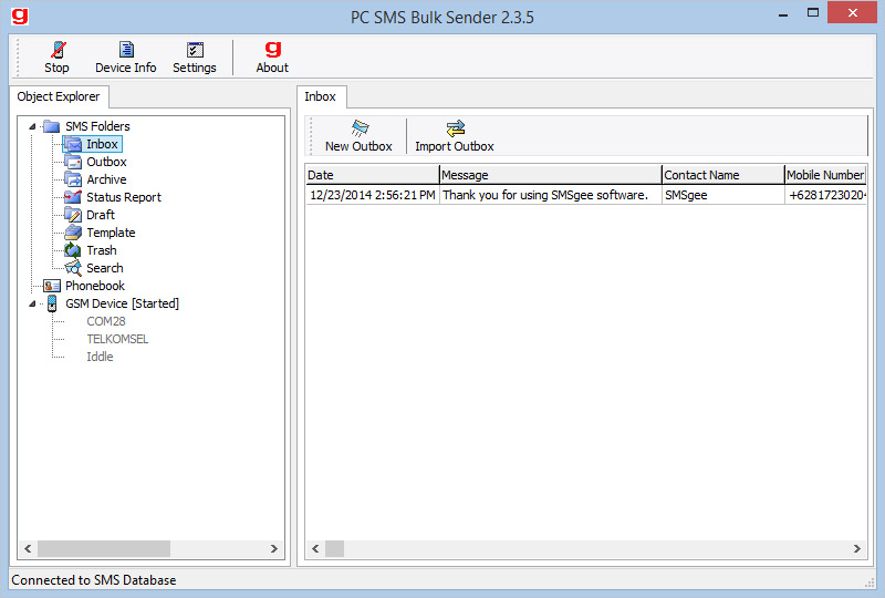 Click to view SMSgee SMS Bulk Sender 2.2.3 screenshot