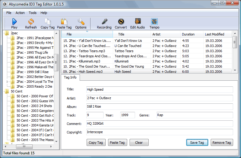 Click to view Abyssmedia ID3 Tag Editor 1.1.0.0 screenshot