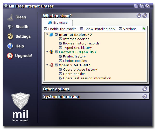 Click to view Mil Free Internet Eraser 4.0 screenshot