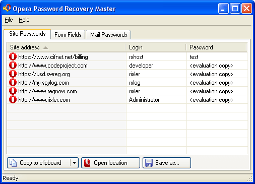 Click to view Opera Password Recovery Master 1.1 screenshot