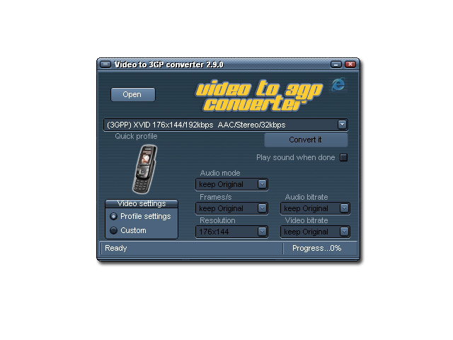 Click to view Video to 3GP converter 2.9.1.01 screenshot