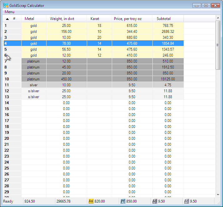 Click to view GoldScrap Calculator 1.0 screenshot