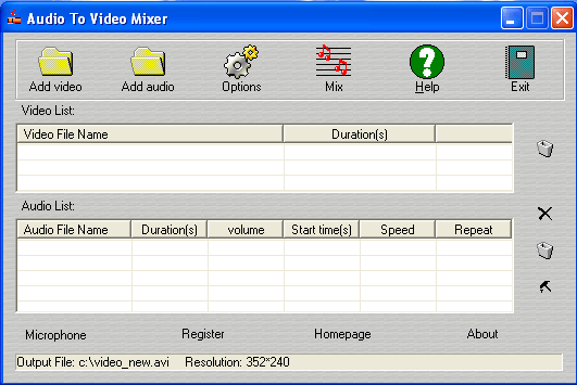 Click to view Audio To Video Mixer 3.1.8.9 screenshot