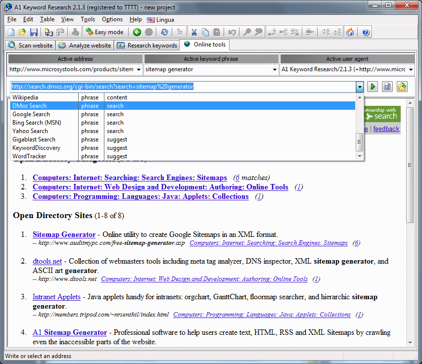 Click to view A1 Keyword Tools 5.1.0 screenshot