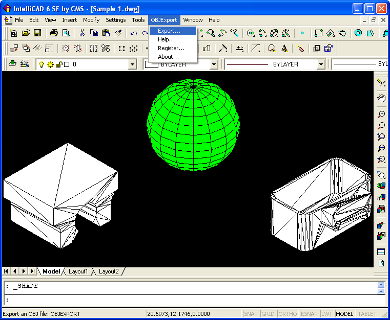 Click to view OBJ Export for IntelliCAD 1.0 screenshot