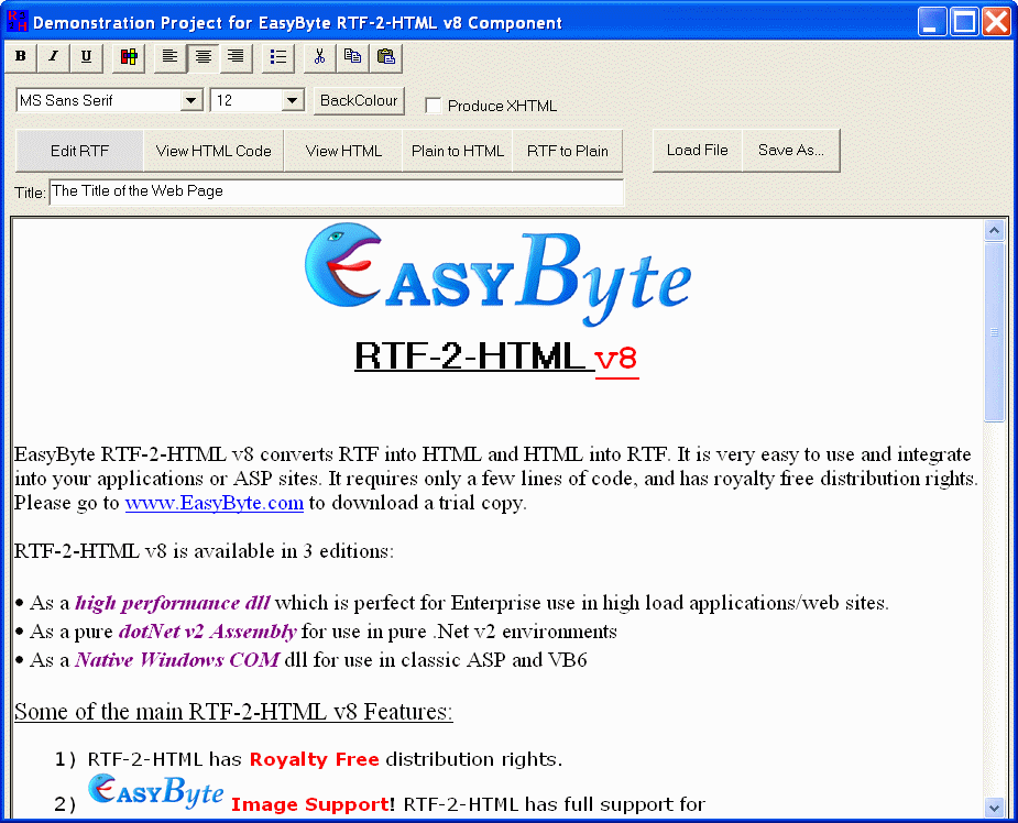 Click to view RTF-2-HTML v6 6.6.7 screenshot