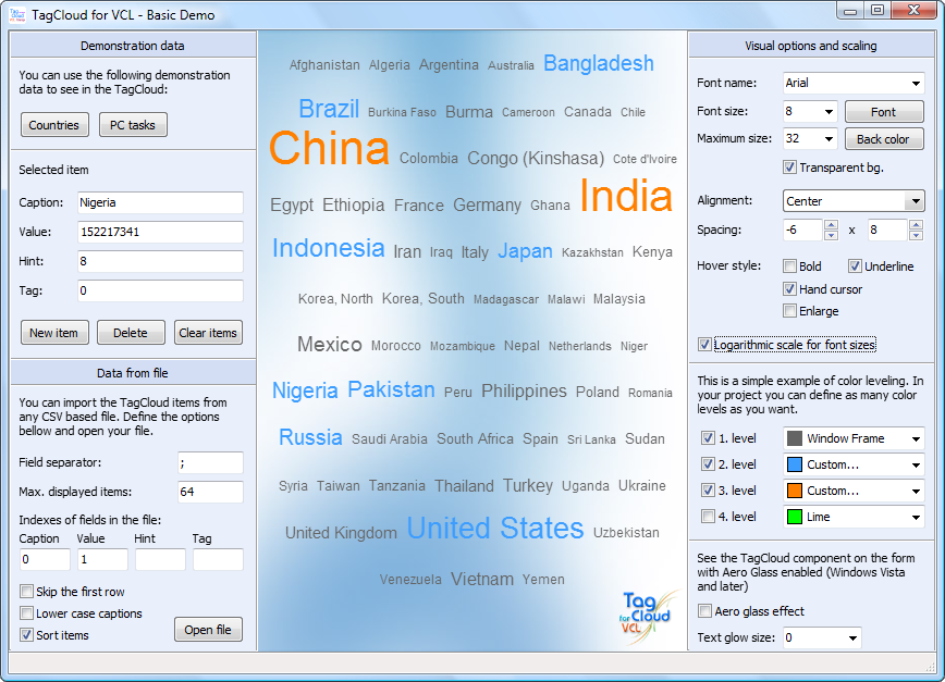 Click to view TagCloud for VCL 2.1 screenshot