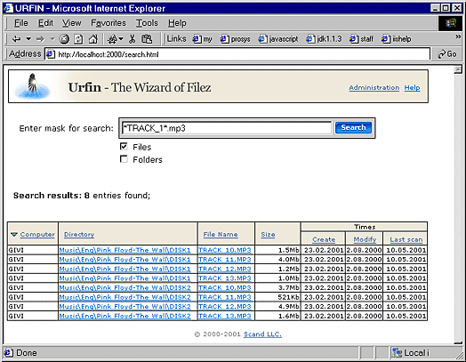 Click to view Urfin - File Search Engine for LAN 1.1 screenshot