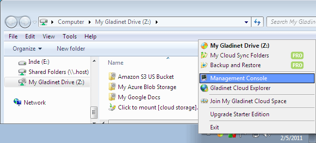Click to view Gladinet Cloud Desktop Starter Edition 3.2.799 screenshot