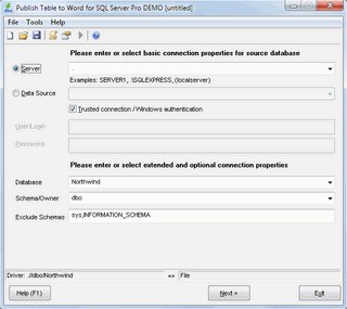 Click to view Publish Table to Word for SQL Server 1.06.42 screenshot