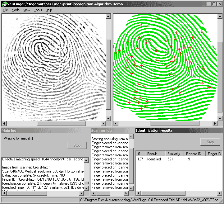 Click to view VeriFinger Algorithm Demo for MS Windows 6.5 screenshot