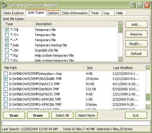 Click to view TopLang Computer Sweeper 1.1 screenshot