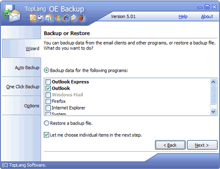 Click to view TopLang OE Backup 5.0 screenshot