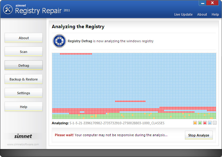 Click to view Simnet Registry Defrag 2011 3.1.3.2 screenshot