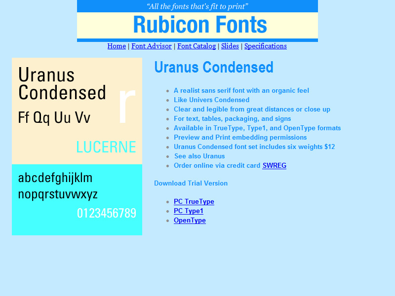 Click to view Uranus Condensed Font Opentype 2.00 screenshot