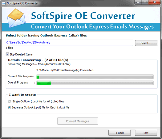 Click to view DBX Converter for Outlook 4.6 screenshot