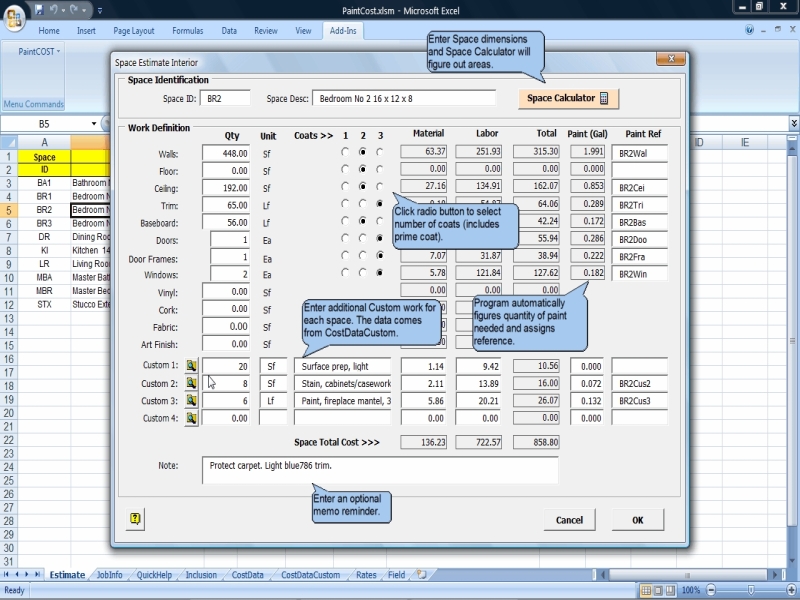 Click to view PaintCOST Estimator for Excel 14.2 screenshot
