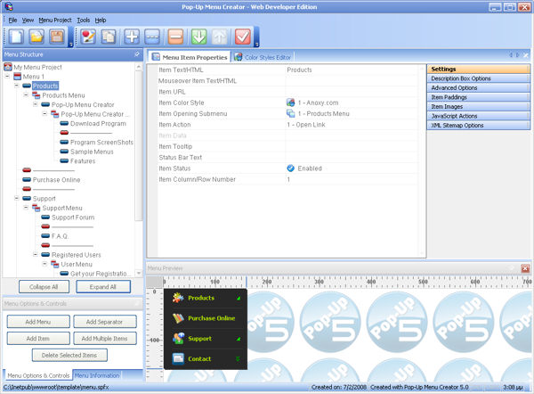 Click to view Pop-Up Menu Creator 5.5.459 screenshot