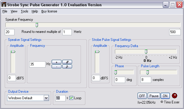 Click to view Strobe Sync Loudspeaker Test Software 1.11 screenshot