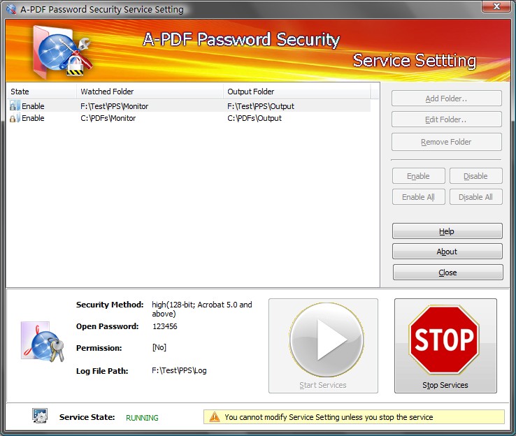 Click to view A-PDF Password Security Service 4.2.4 screenshot