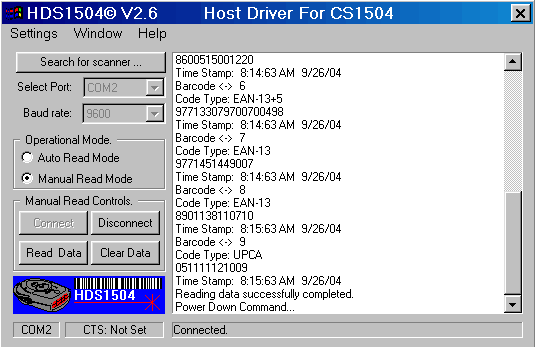 Click to view HDS1504 Software for Motorola CS-1504 4.0.1 screenshot