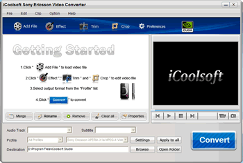 Click to view iCoolsoft Sony Ericsson Video Converter 3.1.12 screenshot