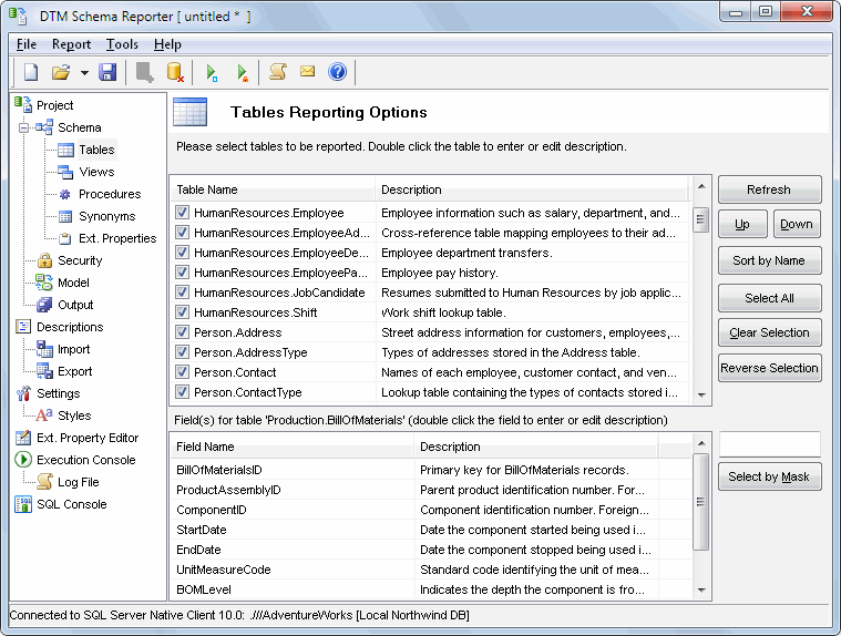 Click to view DTM Schema Reporter 1.25.02 screenshot