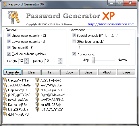 Click to view Mar Password Generator 1.28 screenshot