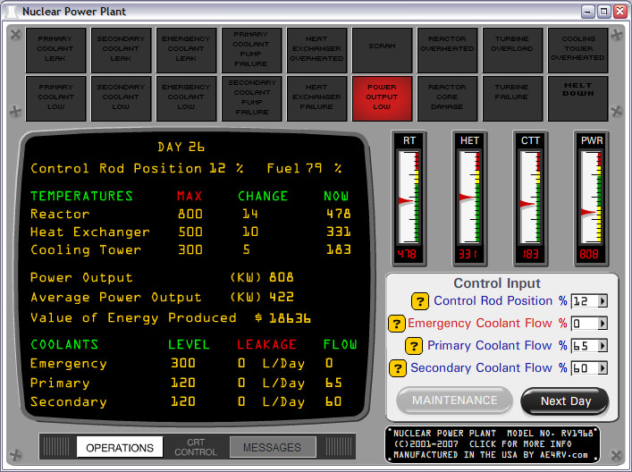 Click to view Nuclear Power Plant Simulator 1.30 screenshot