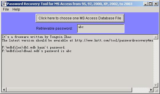 Click to view Password Recovery for MS Access 1.0 screenshot