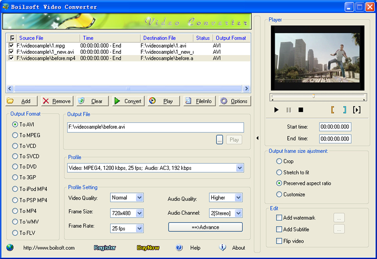 Click to view Boilsoft WMV Converter 1.51 screenshot