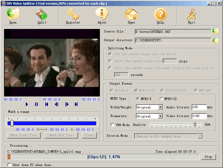 Click to view IBN Video Splitter 2.2.1 screenshot