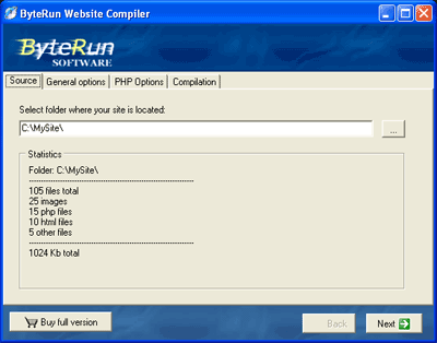 Click to view ByteRun Website Compiler 1.0 screenshot
