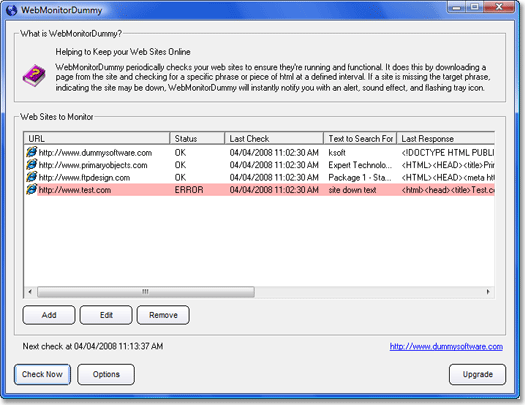 Click to view WebMonitorDummy 1.01 screenshot